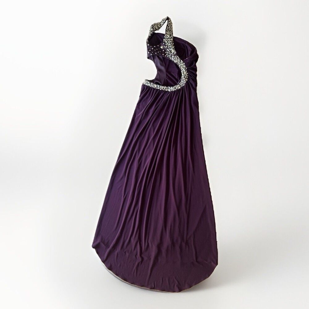 Nox Anabel Purple One Shoulder Prom Dress Gown Cutout Rhinestone Beaded XS Chic - Picture 14 of 14